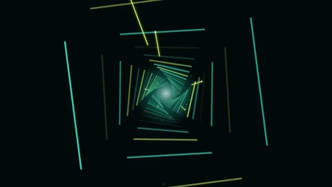 Flying through a glowing neon tunnel with segments square Stock Footage 339324735