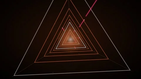 Flying through a glowing neon tunnel with led triangle solid flythrough sunset Stock Footage 339324736