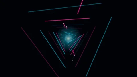 Flying through a glowing neon tunnel with segments triangle 動画素材 339324737