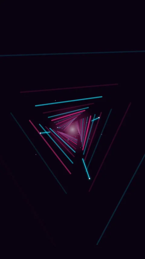 Flying through a glowing neon tunnel with segments triangle Stock Footage 339324765