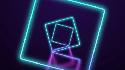 Flying through glowing rotating neon squares creating a tunnel, blue red pink Stock Footage 132813950