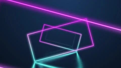 Flying through glowing rotating neon rectangules creating a tunnel, blue red Stock Footage 132814332