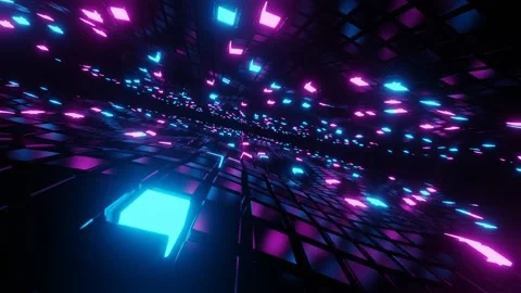 Flying through glowing rotating pink and blue neon squares. Stock Footage 165352686