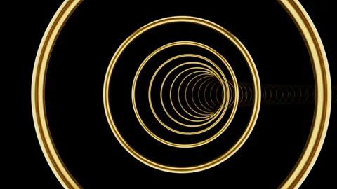 Flying Through Golden Ring Tunnel Loop - Horizontal Luxury 3D Animation Stock Footage 340250695