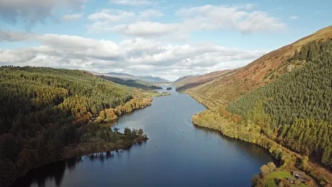 Flying through the Great Glen above Loch Oich towards Loch Ness in the scottish Stock Footage 97972242