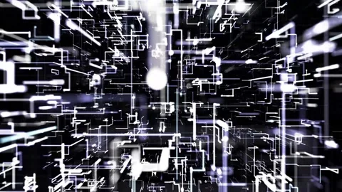 Flying through grid of lines and dots on black background Stock Footage 308203895