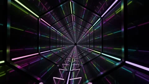 Flying through hexagonal neon light tunnel, sci-fi seamless loop Vídeo Stock 348061325