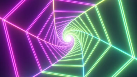 Flying Through Hexagonal Spider Web Like Endless Glowing Twist Tunnel Stock Footage 309379360