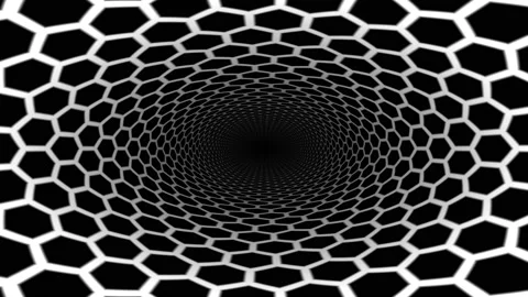 Flying Through a Hive Beehive Mask Stretched Into a Tunnel Wormhole Video stock 139717205