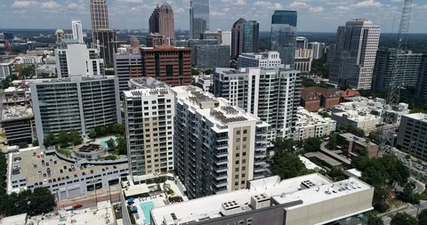 Flying through Midtown Atlanta Stock Footage 117543764