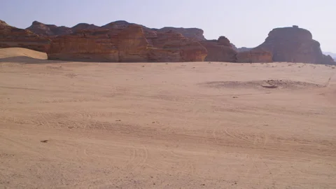 Flying through mountain hole Elephant Rock, Saudi Arabia. Aerial 4K Stock Footage 196849461