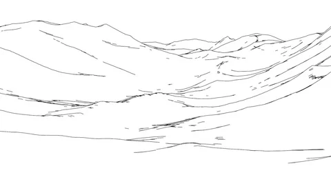 Flying through the mountains in drawing style Stock Footage 73591678