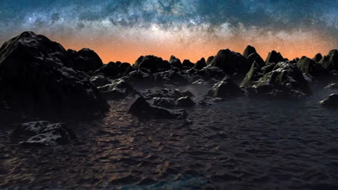Flying through the mountains at night in a 3D animation Stock Footage 235638509
