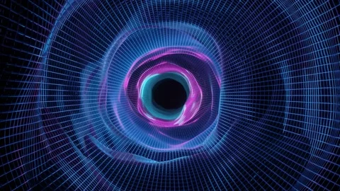 Flying through a moving pink and blue wireframe cage Stock Footage 160815774