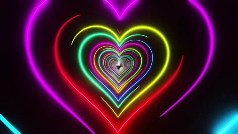 Flying through multicolored hearts painted with light. Infinitely looped Video stock 207418899