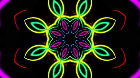 Flying through multicolored hearts painted with light. Kaleidoscope VJ loop. Video stock 207424286