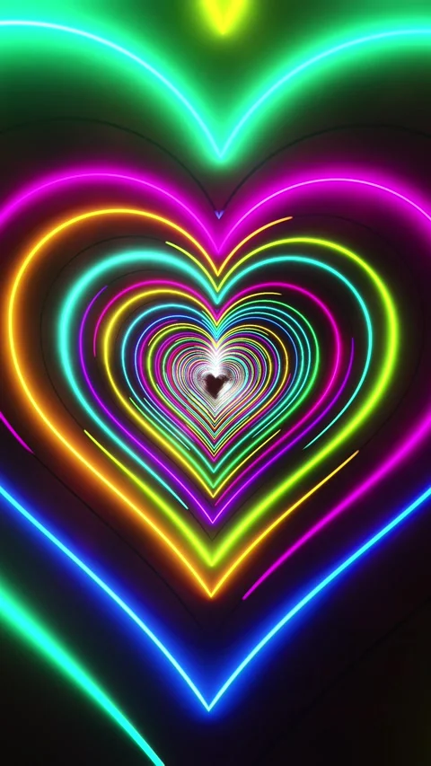 Flying through multicolored hearts painted with light. Vertical looped video Stock Footage 228026391