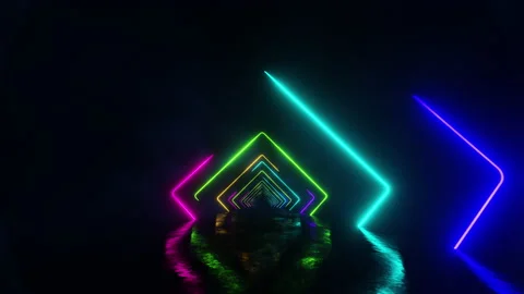 Flying through a multicolored neon tunnel with diamond-shaped figures Stock Footage 202117993