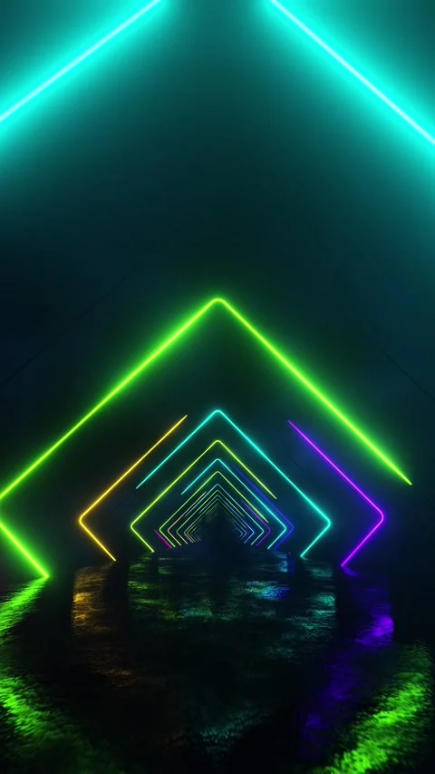 Flying through a multicolored neon tunnel with diamond-shaped figures. Vert.. Stock Footage 228026341
