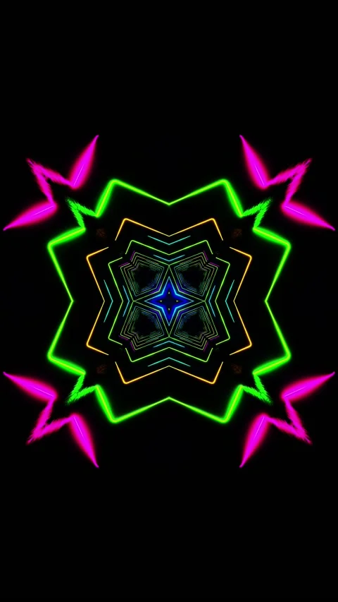 Flying through a multicolored neon tunnel with diamond-shaped figures. Vert.. Stock Footage 228028289
