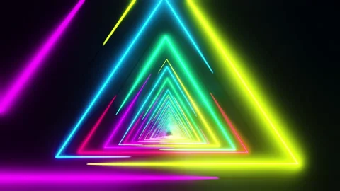 Flying through multicolored triangles painted with light. Infinitely looped Stock Footage 204073055