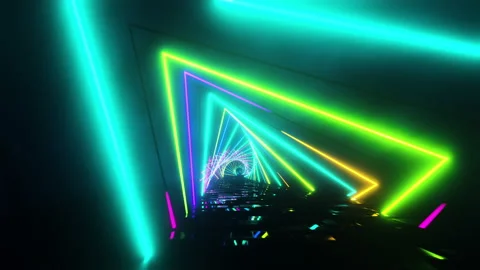 Flying through multicolored triangles painted with light. Infinitely looped Stock Footage 205127873
