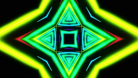 Flying through multicolored triangles painted with light. Kaleidoscope VJ loop. Stock Footage 207434414