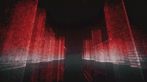 Flying through neon digital model of abstract modern business city made of Stock Footage 133062796