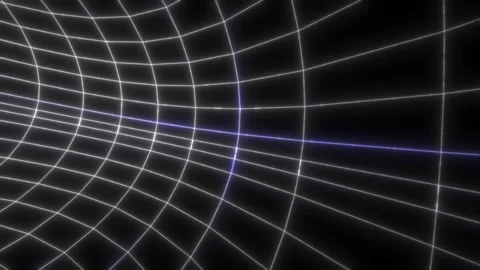 Flying through a neon grid tunnel on a black screen.  Stock Footage 264833069