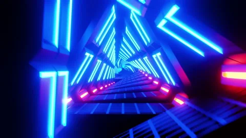 Flying through a neon tunnel made of triangles. Looped animation 動画素材 197296409