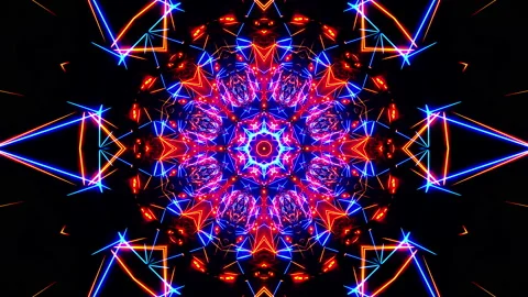 Flying through a neon tunnel with rings. Kaleidoscope VJ loop Stock Footage 207432930