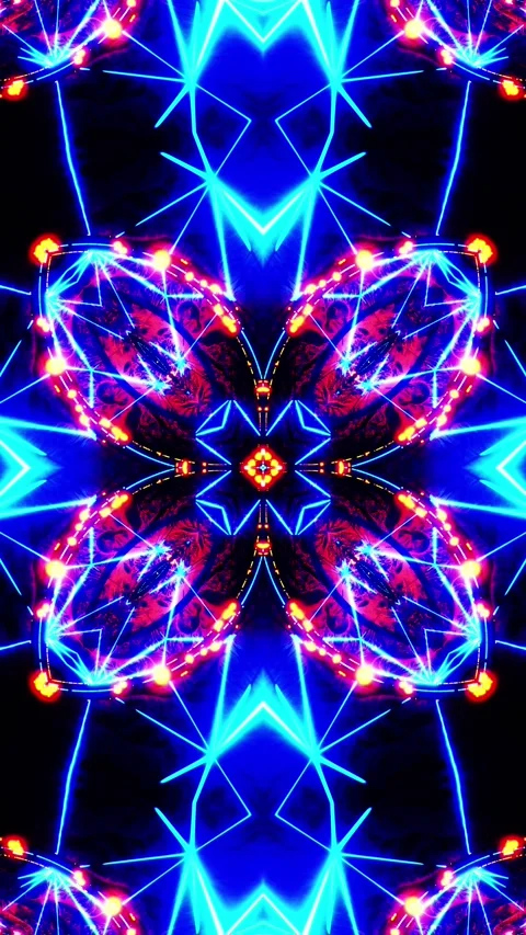 Flying through a neon tunnel with rings. Vertical looped Kaleidoscope video Stock Footage 226375157