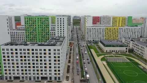 Flying through the new quarter in New Moscow Stock Footage 154834647