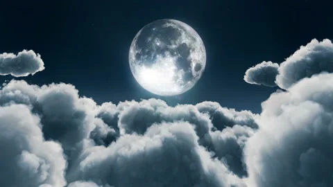 Flying through night clouds with full moon Stock Footage 162123414