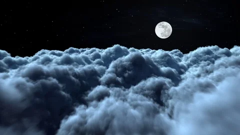 Flying through night dark clouds with full moon seamless loop Stock Footage 77360122
