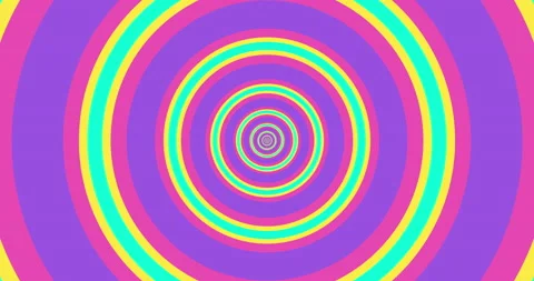 Flying through optical illusion of circles creating abstract tunnel. Pink, green Stock Footage 239684869