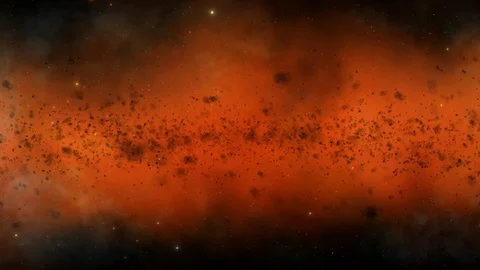 Flying through an orange cloud of dust and debris in outer space. Stock Footage 106294396