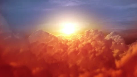 Flying through orange soft clouds during sunrise. Blue sky. Loopable. Stock Footage 33006737