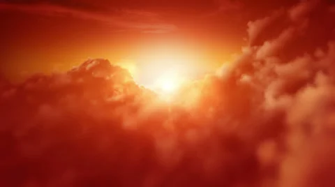 Flying through orange soft clouds during sunrise. Loopable. 스톡 동영상 33006796