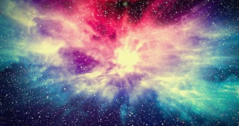 Flying through outer space towards a beautiful multicoloured nebula Stockbeeldmateriaal 119690133