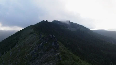 Flying through Pacific Northwest Clouds and Mist in Cascade Foothills - Aerial Stock Footage 111152194