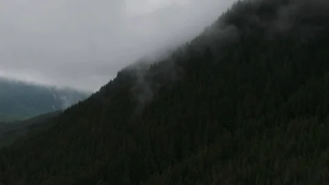 Flying through Pacific Northwest Clouds and Mist in Cascade Foothills - Aerial Stock Footage 111152334