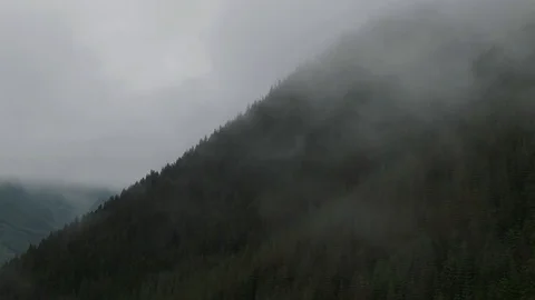 Flying through Pacific Northwest Clouds and Mist in Cascade Foothills - Aerial Stock Footage 111152398