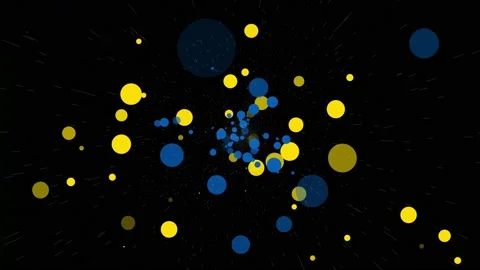 Flying through particle space with circles and stars. Yellow and blue, color Stock Footage 217370062