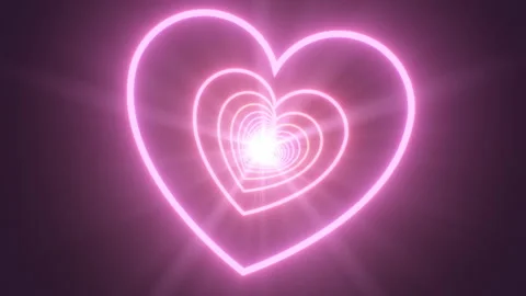 Flying Through Pink and Blue Bright Glowing Neon Twisted Heart Tunnel Stock Footage 228803948