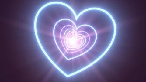 Flying Through Pink and Blue Bright Glowing Neon Twisted Heart Tunnel Stock Illustration