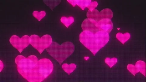 Flying Through Pink Pixel Hearts CRT Stock Footage 347604522