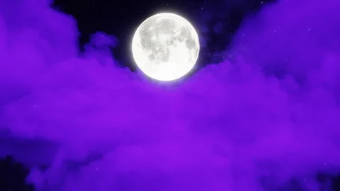 Flying Through The Purple Clouds At Full Moon Night : Relaxing Loop Background Stock Footage 248536262