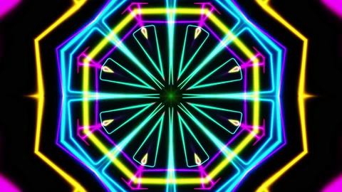Flying through quadrilaterals painted with multicolored light. Kaleidoscope VJ Stock Footage 207421709
