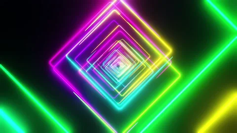 Flying through quadrilaterals painted with multicolored light. Infinitely looped Stock Footage 207433439
